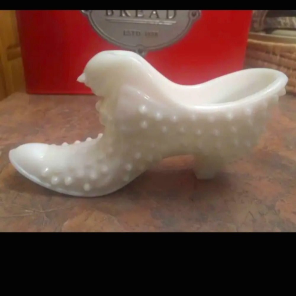 Vintage HobNob Milk Glass Decorative Shoe.